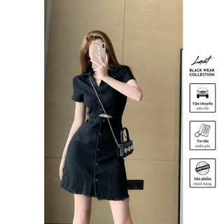 Đầm đen Denim cổ V cao cấp LUST chất liệu dày dặn thiết kế đẹp - M107