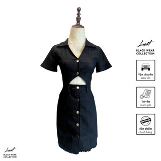 Đầm đen Denim cổ V cao cấp LUST chất liệu dày dặn thiết kế đẹp - M107
