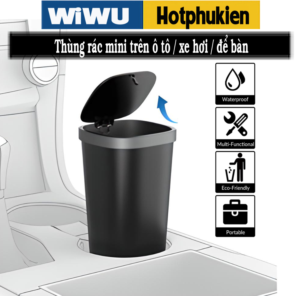Thùng đựng rác mini dùng trên xe ô tô / để bàn làm việc hiệu WiWU Trash ...