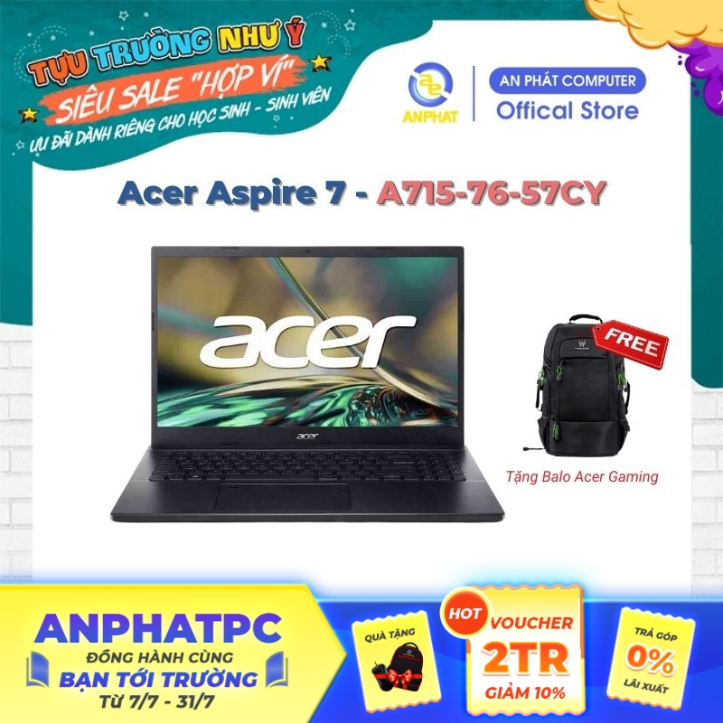 [Mã ELCL12 giảm 12% đơn 10TR] Laptop Acer Aspire 7 A715-76-57CY (Core i5-12450H & 15.6 inch FHD)