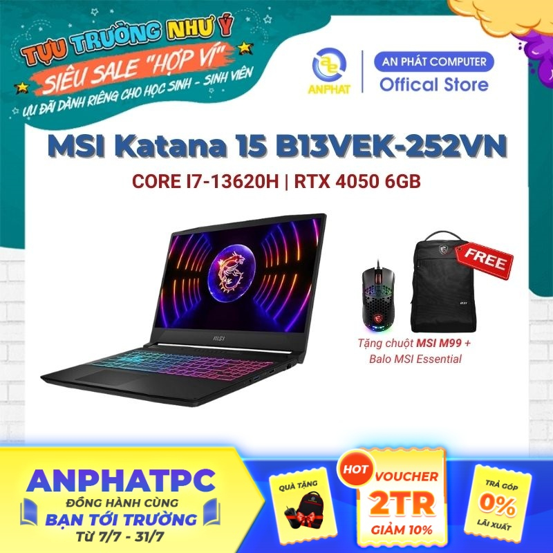 [Mã ELCL12 giảm 12% đơn 10TR] Laptop MSI Katana 15 B13VEK-252VN (Core i7-13620H & RTX 4050 6GB | 15.6 inch FHD)