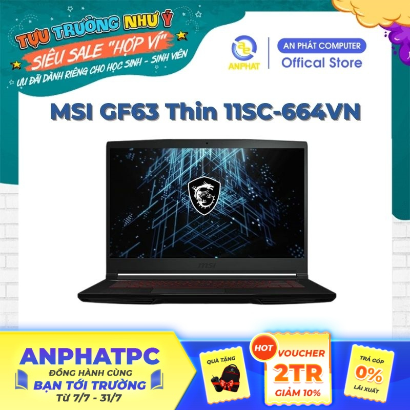 [Mã ELCL12 giảm 12% đơn 10TR] Laptop MSI GF63 Thin 11SC-664VN (Core™ i5-11400H & GTX 1650)