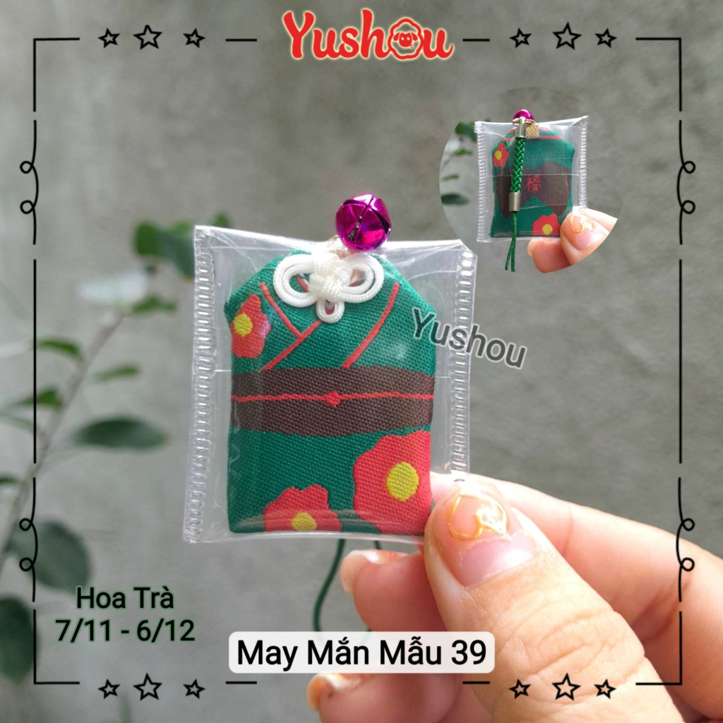 Túi Phước Yushou May Mắn Hoa Trà - Kiểu Omamori Nhật, Có sẵn, Quà tặng ý nghĩa.