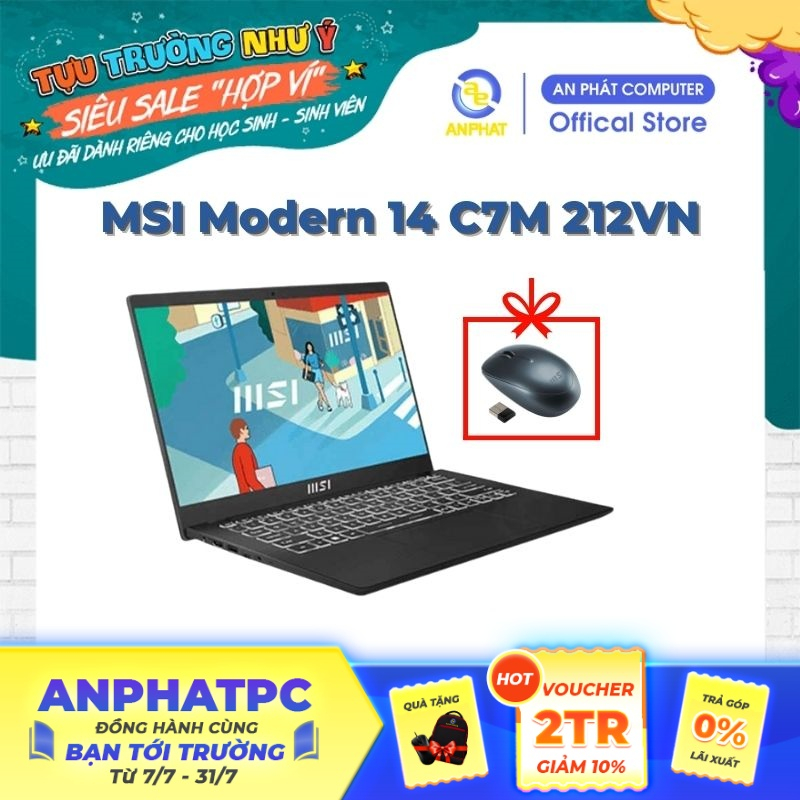 [Mã ELCL10 giảm 10% đơn 9TR] Laptop MSI Modern 14 C7M 083VN (AMD Ryzen 5-7530U | 14 inch FHD)