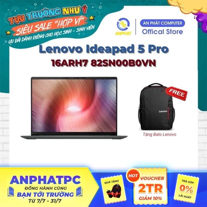 [Mã ELCL12 giảm 12% đơn 10TR] Laptop Lenovo deapad 5 Pro 16ARH7 82SN00B0VN AMD R7 6800HS 16G 512G RTX 3050 16