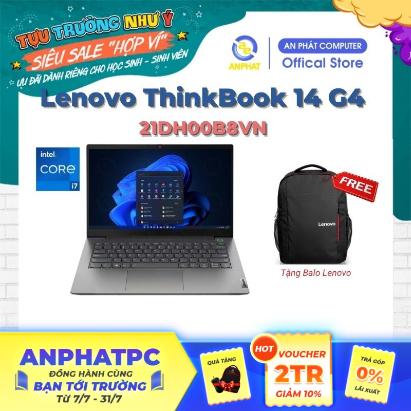 [Mã ELCL12 giảm 12% đơn 10TR] Laptop Lenovo ThinkBook 14 G4 IAP 21DH00B8VN (Core i7-1255U & 14 inch FHD)