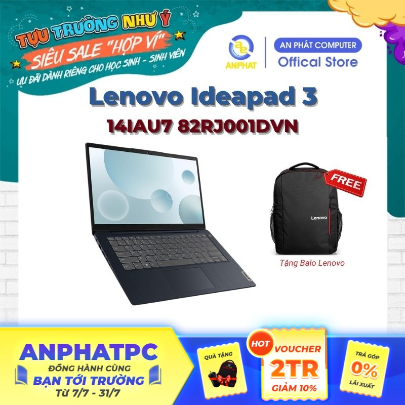 [Mã ELCL10 giảm 10% đơn 9TR] Laptop Lenovo IdeaPad 3 14IAU7 82RJ001DVN (Core i5-1235U | 14