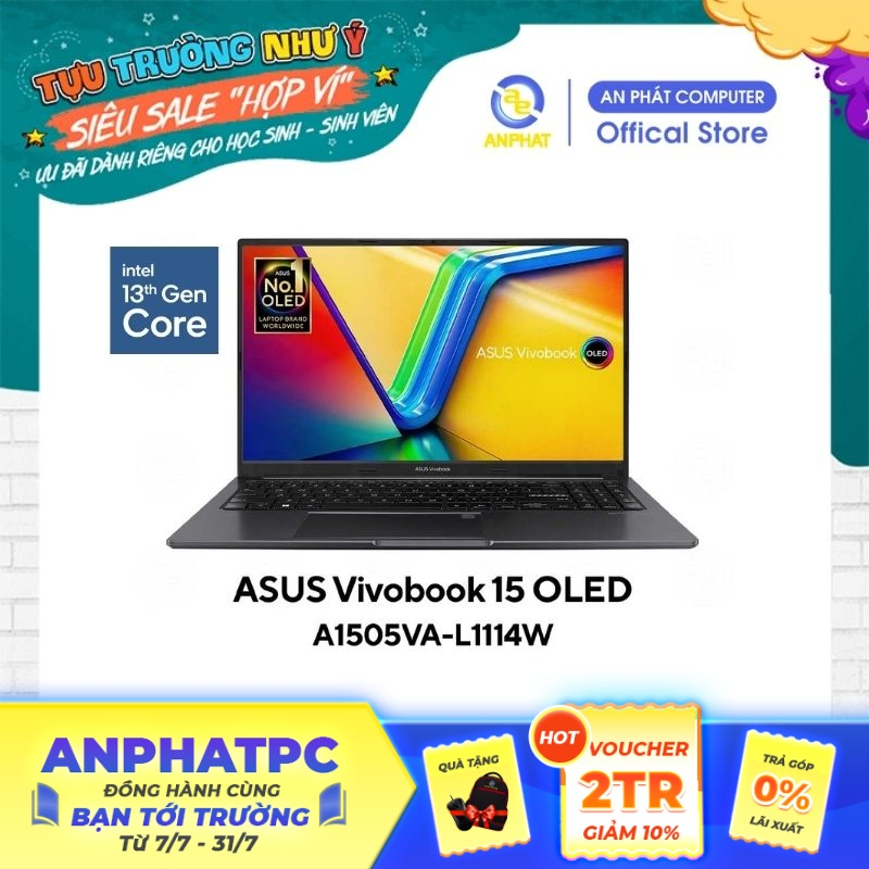 [Mã ELCL12 giảm 12% đơn 10TR] Laptop Asus Vivobook 15 OLED A1505VA-L1114W (Core i5-13500H & 15.6inch FHD)