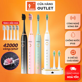 Bàn chải điện CWELL S1 PRO, 5 chế độ đánh răng tự động, tặng kèm 5 đầu bàn chải chống nước IPX8 đa năng