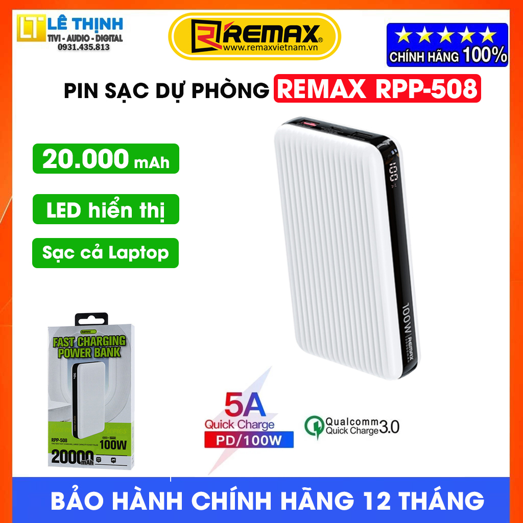 Pin sạc dự phòng Remax RPP-508, 20000mAh , sạc nhanh TypeC Output 100W ...