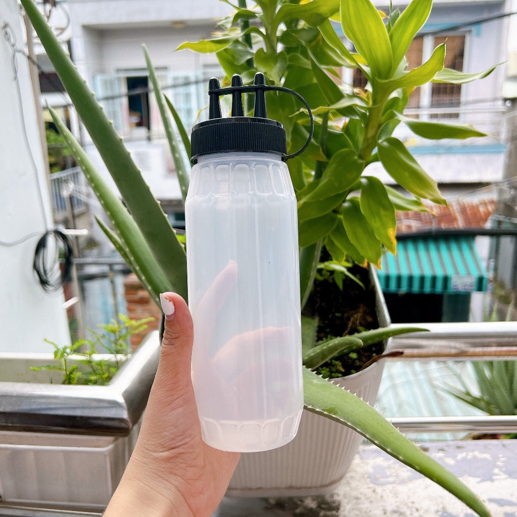 Chai nhựa đựng sốt 3 ĐẦU tách rời có nắp có chia vạch - bình tương 3 đầu