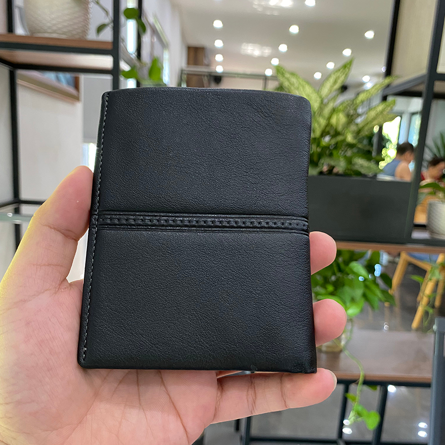 Ví da mini đứng không viền Da Bò cao cấp HAZEE nhỏ gọn gập đôi đựng thẻ kích thước 9 cm x 12cm H0