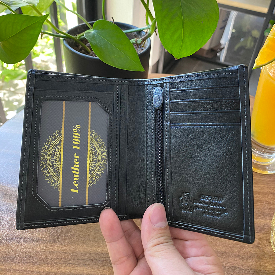 Ví da mini đứng không viền Da Bò cao cấp HAZEE nhỏ gọn gập đôi đựng thẻ kích thước 9 cm x 12cm H0