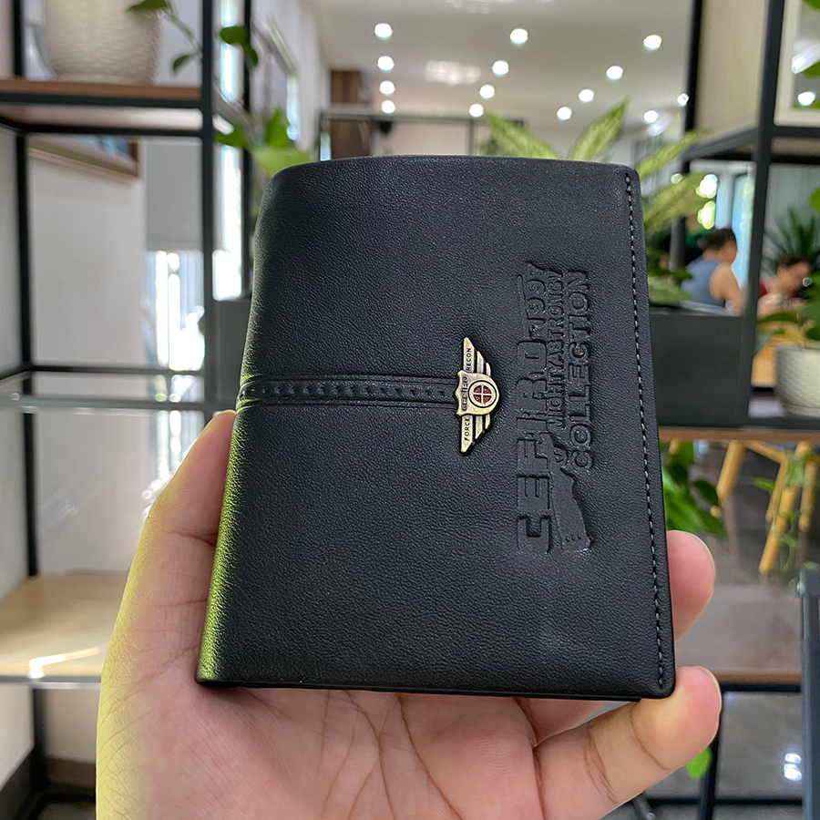 Ví da mini đứng không viền Da Bò cao cấp HAZEE nhỏ gọn gập đôi đựng thẻ kích thước 9 cm x 12cm H0