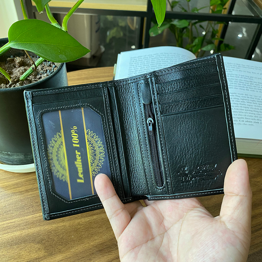 Ví da mini đứng không viền Da Bò cao cấp HAZEE nhỏ gọn gập đôi đựng thẻ kích thước 9 cm x 12cm H0