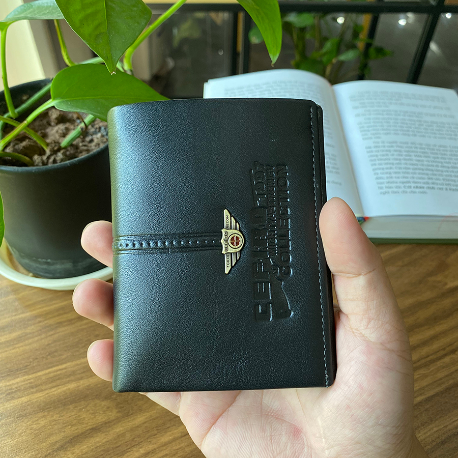 Ví da mini đứng không viền Da Bò cao cấp HAZEE nhỏ gọn gập đôi đựng thẻ kích thước 9 cm x 12cm H0