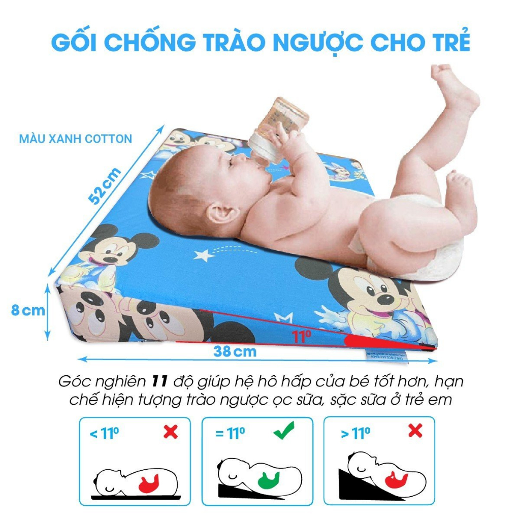 Gối chống trào ngược cho bé, chống trớ, ợ hơi Yorokobi - Nhiều màu- Kích thước 38x52x8cm