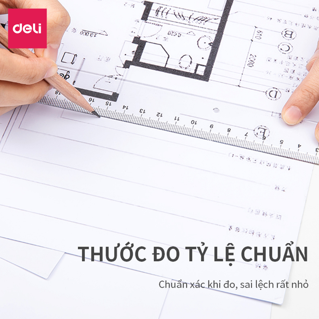 Ảnh Thước kẻ trong suốt Deli - 18/ 20/ 30cm - Chất liệu PS bền chống trầy xước - Phù hợp với học sinh dân văn phòng học tập 2