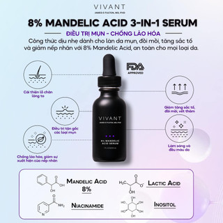Serum Vivant 8% - 15% Mandelic Acid 3-In-1 giảm mụn, lão hóa, sắc tố không đều 30ml