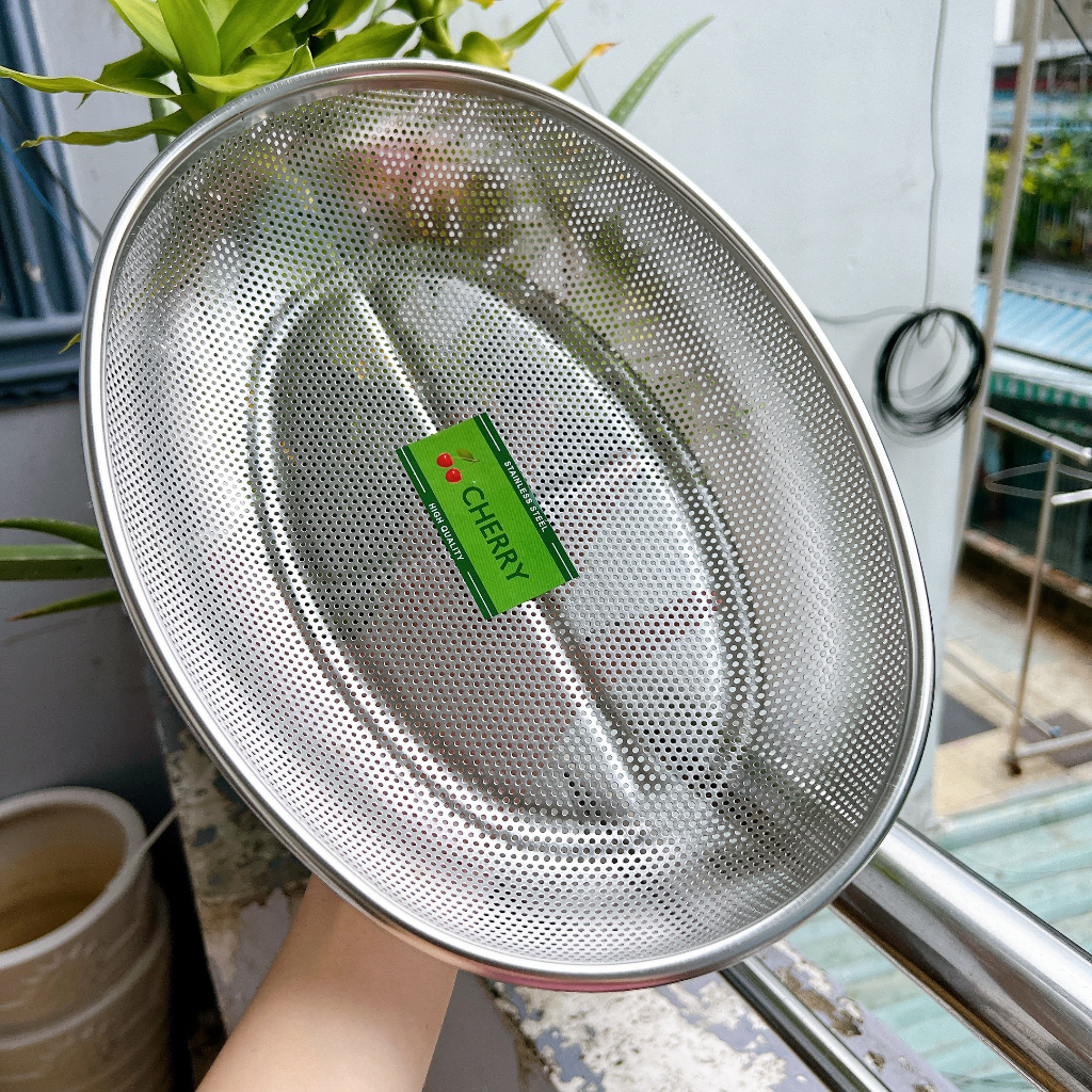 Rổ Inox CHERRY Tròn 1 QUAI, Rổ Inox 201 Không Gỉ Lỗ Lưới Dày Dùng Vo ...