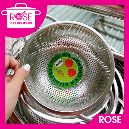 Rổ Inox CHERRY Tròn 2 QUAI, Rổ Inox 201 Không Gỉ Lỗ Lưới Dày Dùng Vo ...