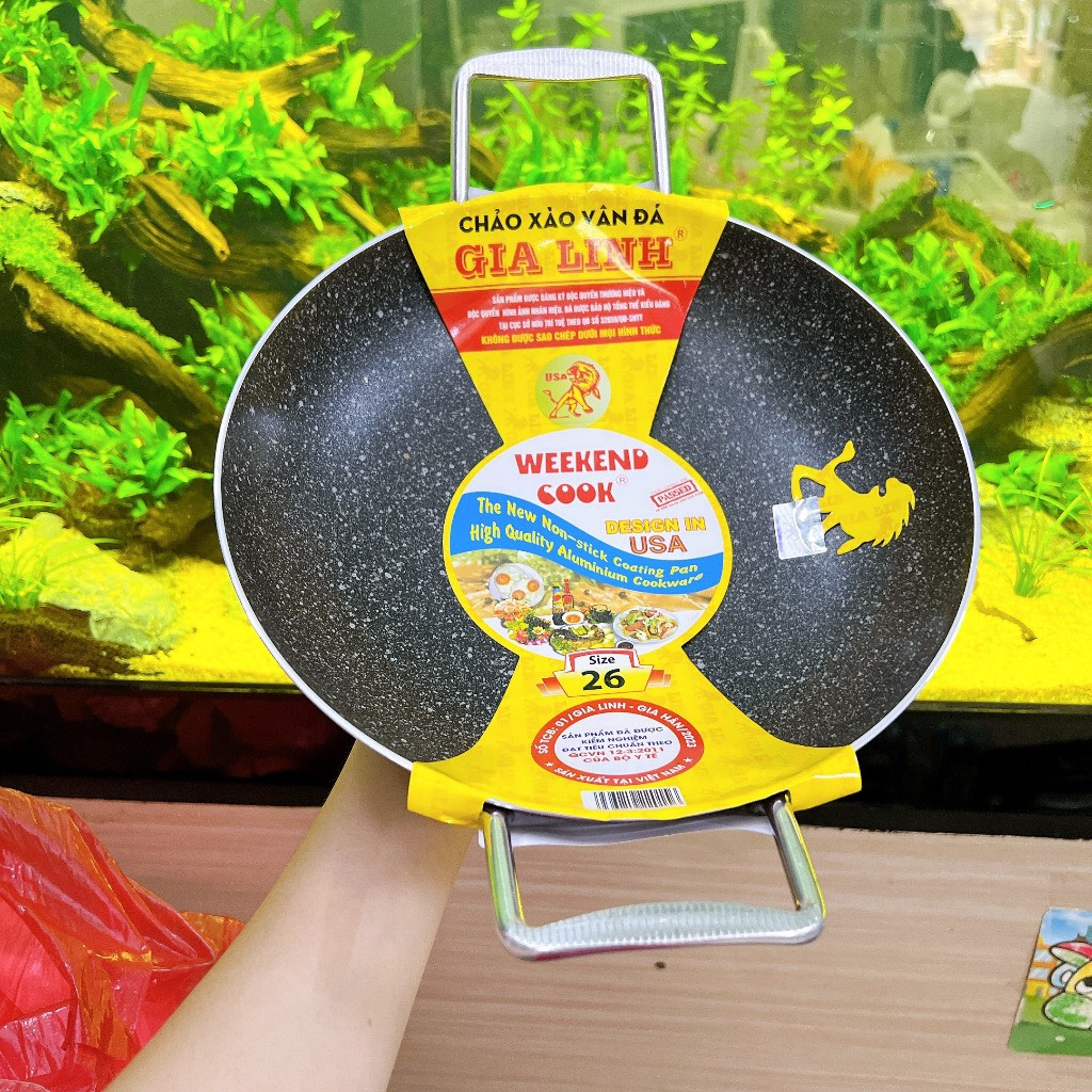 Chảo VÂN ĐÁ chống dính lòng sâu 2 quai GIA LINH quai vuông công nghệ Hàn Quốc size 26cm đến 44cm