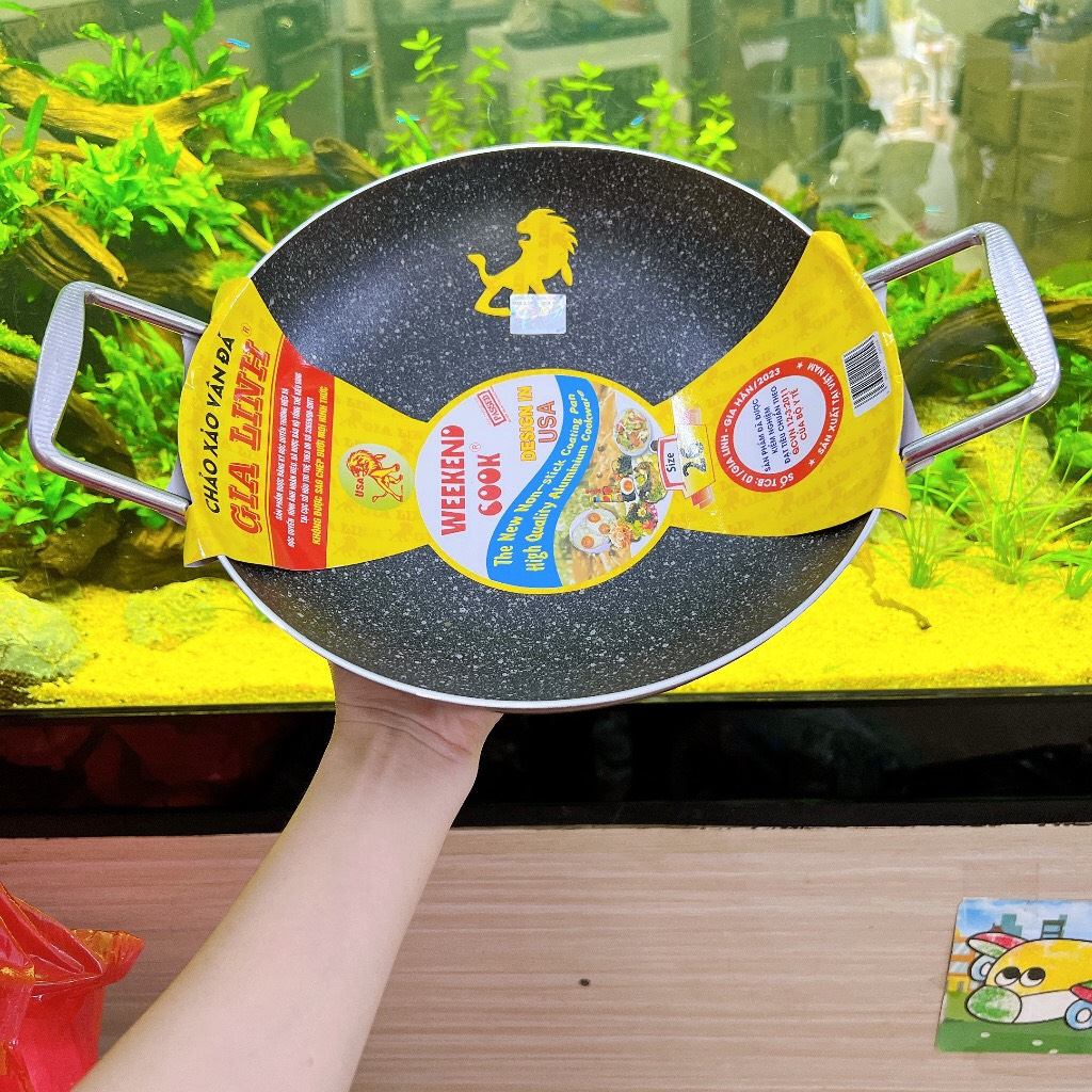 Chảo VÂN ĐÁ chống dính lòng sâu 2 quai GIA LINH quai vuông công nghệ Hàn Quốc size 26cm đến 44cm