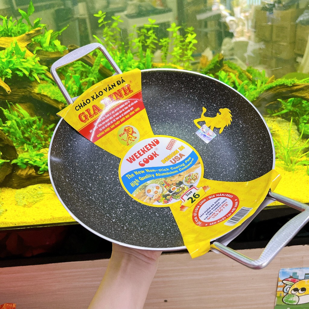 Chảo VÂN ĐÁ chống dính lòng sâu 2 quai GIA LINH quai vuông công nghệ Hàn Quốc size 26cm đến 44cm