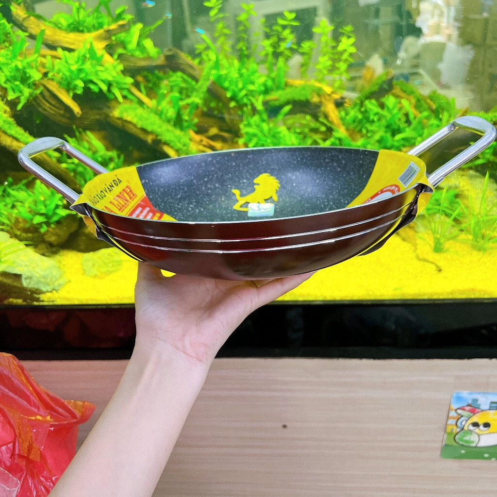 Chảo VÂN ĐÁ chống dính lòng sâu 2 quai GIA LINH quai vuông công nghệ Hàn Quốc size 26cm đến 44cm