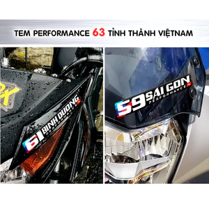 Combo 2 Tem xe Perfomance 63 tỉnh thành siêu nét chính hãng decal không thấm nước công nghệ in MIMAKI NHẬT BẢN