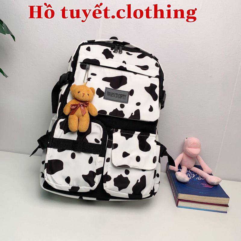 Balo bò sữa đi học cặp học sinh unisex có ngăn đựng laptop phong cách Ulzzang Hàn Quốc BZ 90