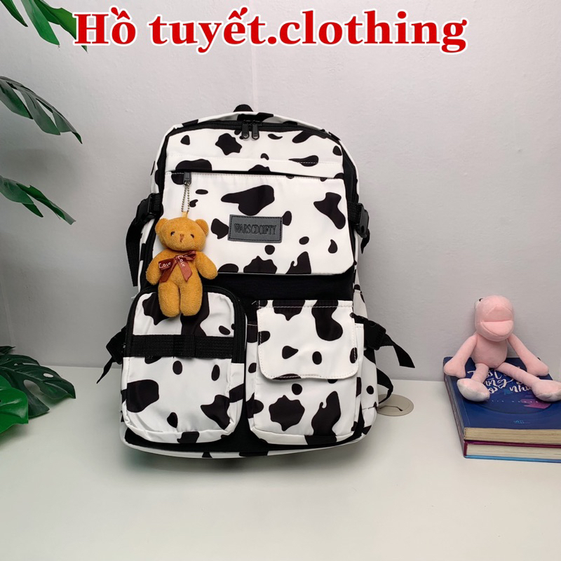 Balo bò sữa đi học cặp học sinh unisex có ngăn đựng laptop phong cách Ulzzang Hàn Quốc BZ 90