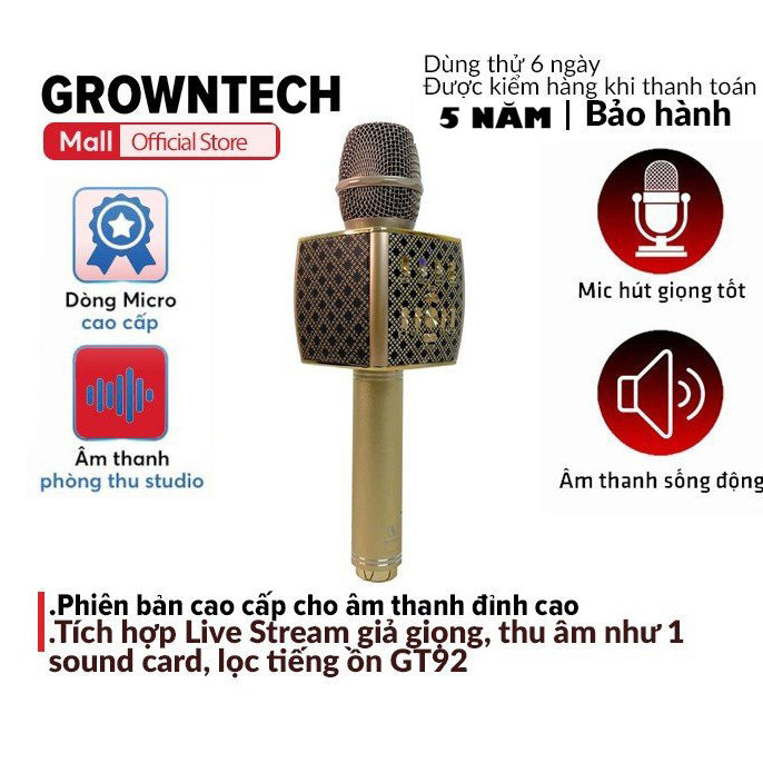 Mic hát karaoke GrownTech YS 92 đa năng kiêm loa bluetooth bass trầm ấm