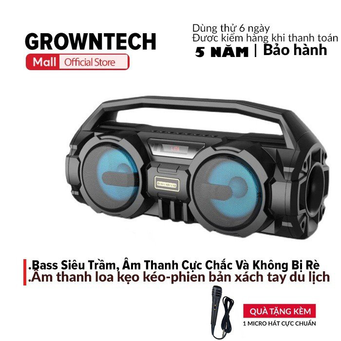 Loa blt blutooth xách tay kẹo kéo GrownTech KM S1 dung lượng pin lớn bass mạnh tặng kèm micro karaoke bảo hành 2nam