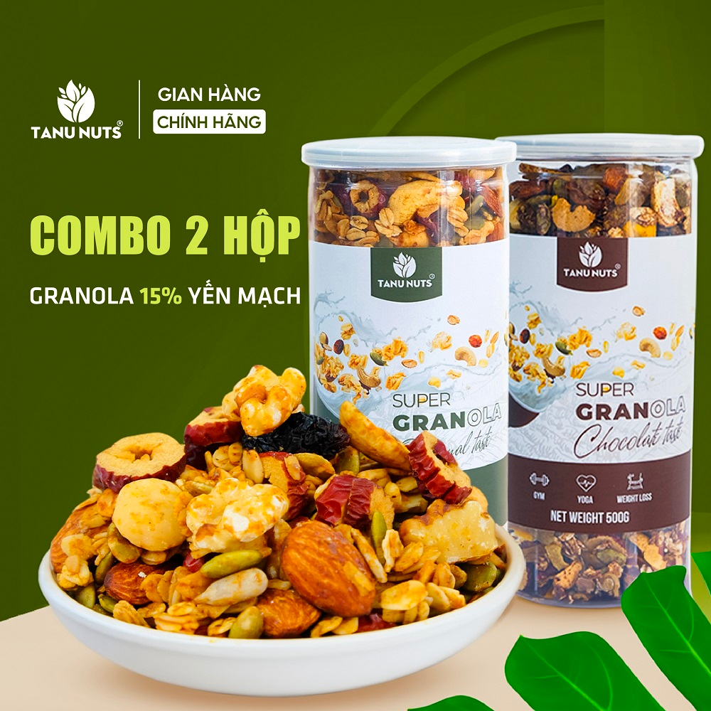 Combo 2 hộp granola siêu hạt 15% yến mạch TANU NUTS ngũ cốc granola mix ...