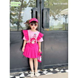 ❌❌XẢ 10/12KG❌❌ Set chân váy kaki xếp ly kèm áo cotton 4C gấu dâu Loso cho bé đi học, đi chơi, đi tiệc Sofia Candy