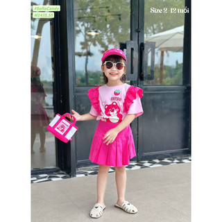 ❌❌XẢ 10/12KG❌❌ Set chân váy kaki xếp ly kèm áo cotton 4C gấu dâu Loso cho bé đi học, đi chơi, đi tiệc Sofia Candy
