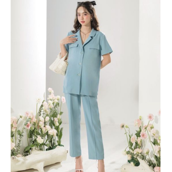 MEDYLA – Set blazer công sở mặc kèm với đầm bầu 2 dây xếp ly cho bầu mặc đi làm sang trọng – ADK022 spe