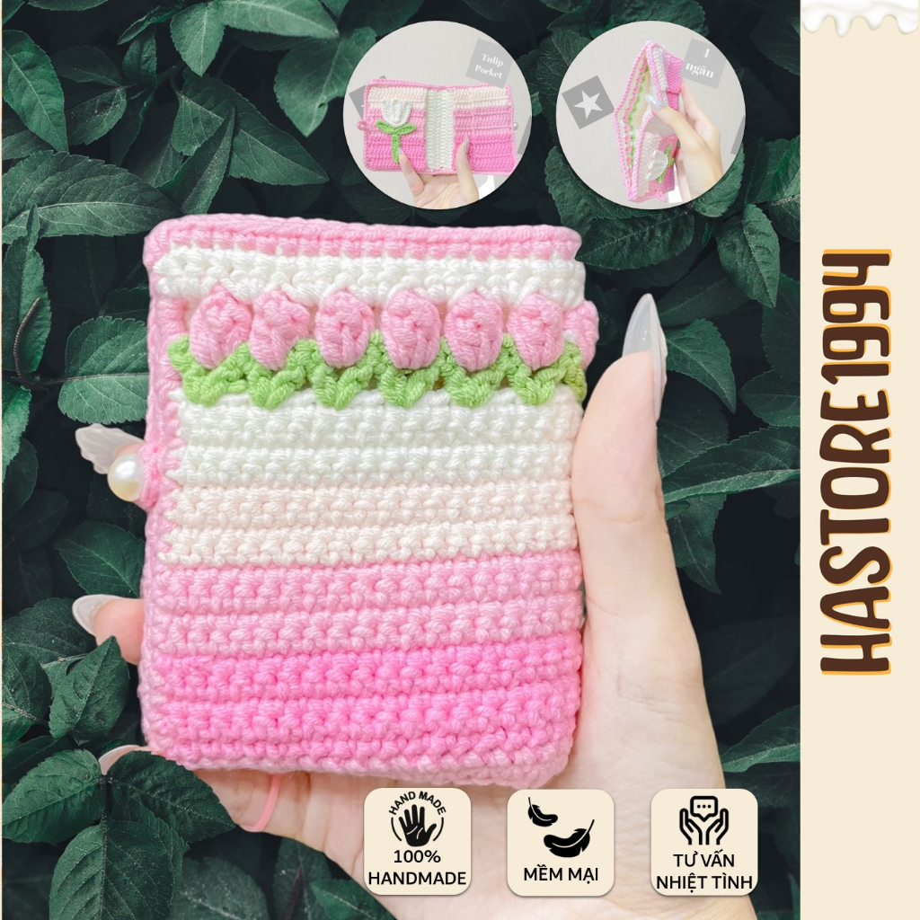 Ví đựng tiền bằng len tulip 4 ngăn cực xinh Ví nữ mini handmade ví y2k ...