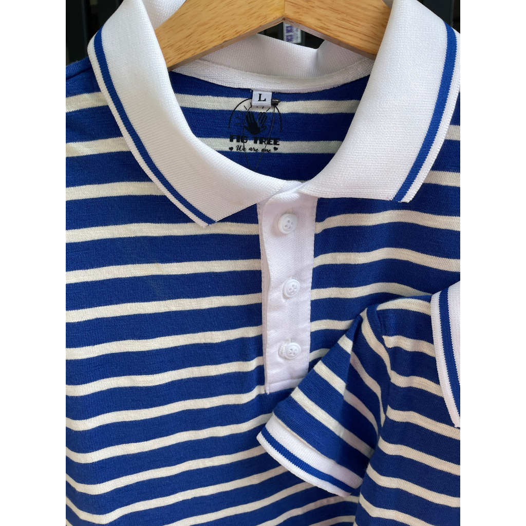 Combo Áo Gia Đình Fig Tree Áo Thun Polo Sọc Xanh Bích, Chất Cotton Mềm Mát Tươi Mát, Có Nhiều size.