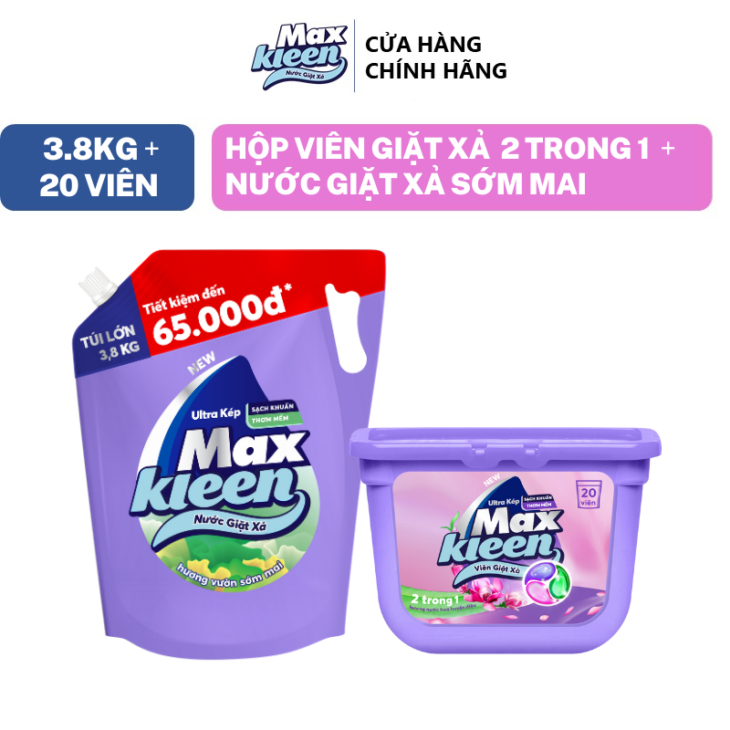 Ảnh Combo Túi Nước Giặt Xả MaxKleen Vườn Sớm Mai 3.8kg + Hộp Viên Giặt Xả Huyền Diệu (20 viên/hộp) 1