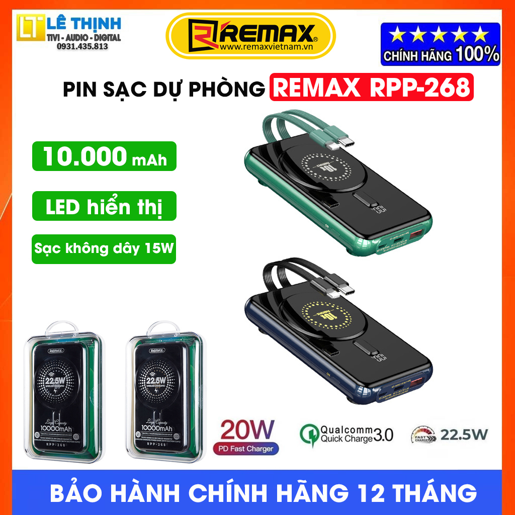 Pin sạc dự phòng không dây Remax RPP-268 10000mAh, sạc nhanh QC3.0+PD ...