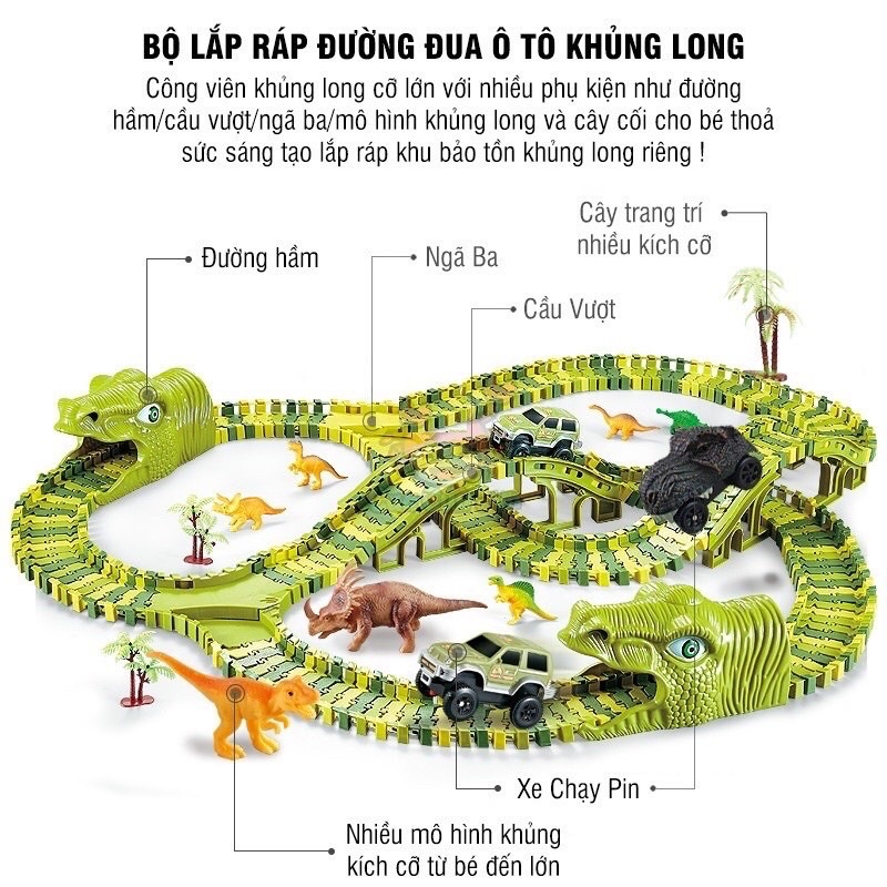 Khủng Long Lắp Ráp Đồ Chơi Lắp Ráp Đường Ray Khủng Long 240 Chi Tiết Cho Bé - Đồ Chơi Cho Bé PUKAPI