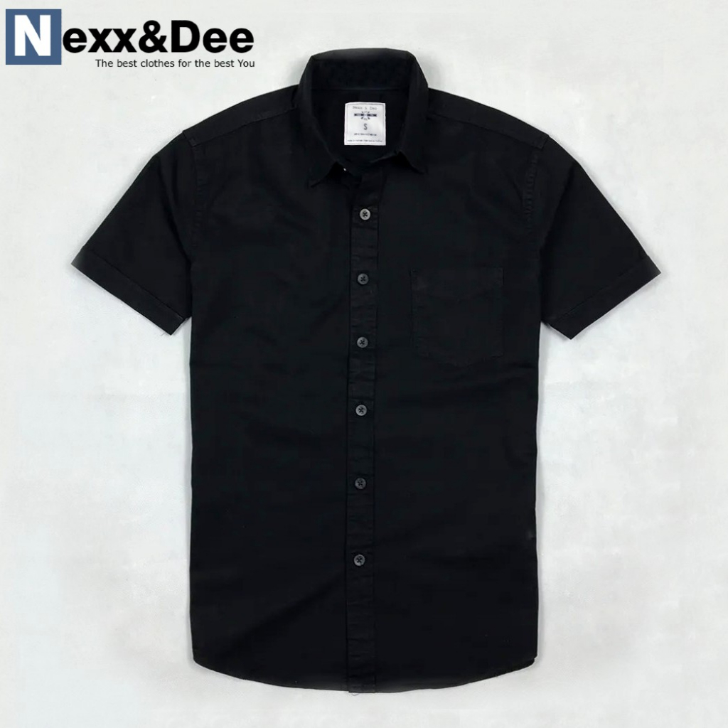 Áo sơ mi nam tay ngắn Nexx&Dee màu đen vải Oxford denim công sở NS01