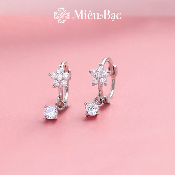 Ảnh Bông tai bạc nữ Miêu Bạc khuyên tai hoa 5 cánh đính đá 2 màu 1 chiếc chất liệu bac 925 phụ kiện trang sức nữ MB28 2