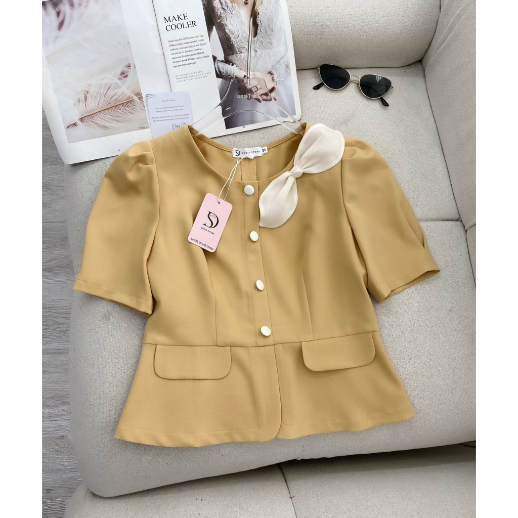 Nica Top - Áo Sơmi Dáng Suông Tay Phồng Phối Ren Đính Kết
