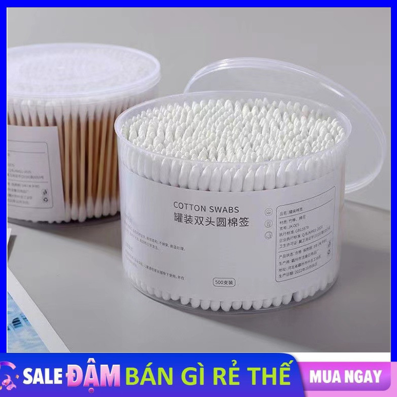 Hộp 500 cây bông ráy tai Cotton Swabs, tăm bông ngoáy tai thân gỗ 2 đầu ...