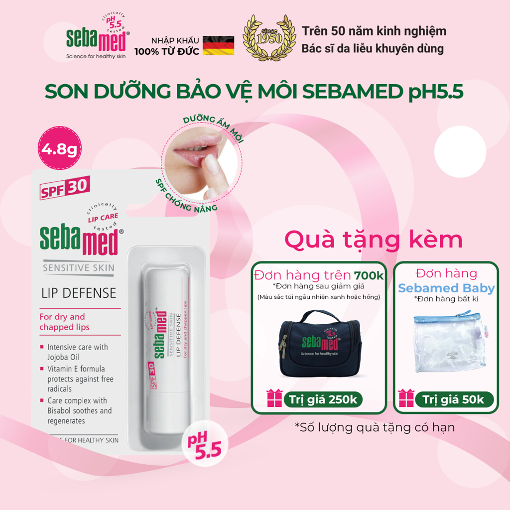 [Mã BMLT35 giảm đến 35K đơn 99K] Son dưỡng bảo vệ, chống khô và chống nứt môi Sebamed Sensitive Skin Lip Defense (4.8g)