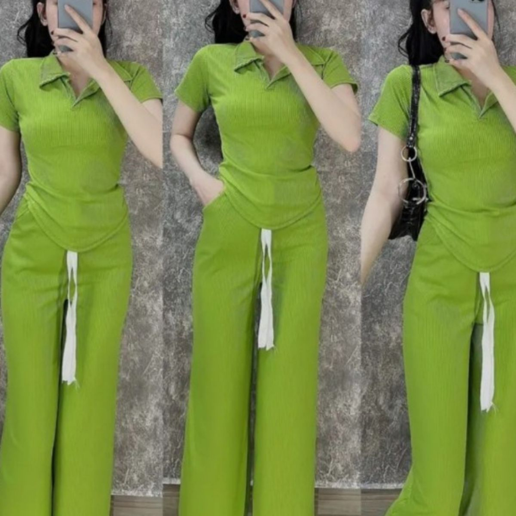 Đồ Bộ Nữ Quần Ống Rộng Bigsize Vải Thun Gân Tăm Thái Mịn Mát Áo Tay Lỡ Vạ Bầu Cổ Polo Set Đồ Nữ Đẹp Sang Chảnh ESHOP TT8