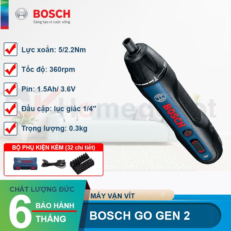 [Mã BMLTB200 giảm đến 100K đơn 499K] Máy vặn vít Bosch GO Gen 2 (32 chi tiết)